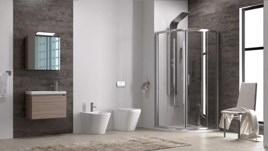 Ημικυκλική καμπίνα γωνιακής τοποθέτησης Ημικυκλική καμπίνα ντουζιέρας γωνιακής τοποθέτησης με διάφανα κρύσταλλα