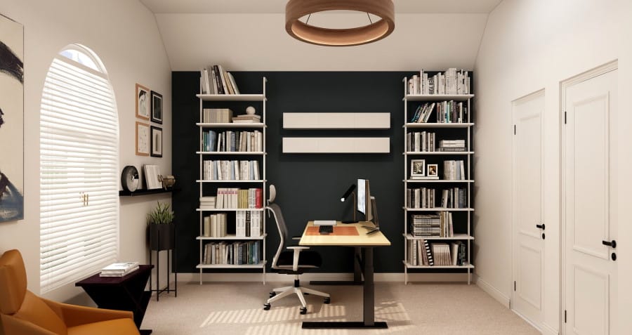 Δωμάτιο με γραφείο και βιβλιοθήκη τοίχου