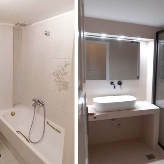 Ανακαίνιση μπάνιου στο Ίλιον με σύγχρονη ντουζιέρα και minimal σχεδιασμό