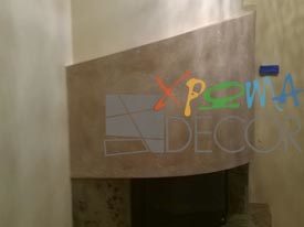 ημικυκλική επένδυση τζακιού με γρανίτη και γυψοσανίδα από την Chroma Decor