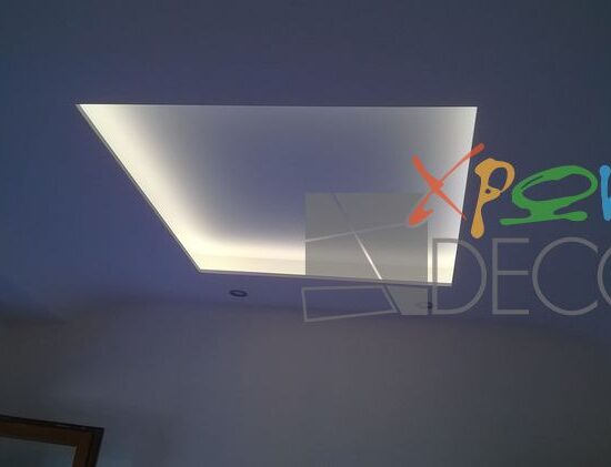 κρυφός φωτισμός LED σε ψευδοροφή γυψοσανίδας σαλονιού