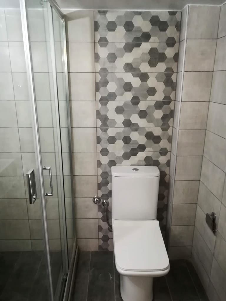 σχέδιο με πλακάκια μπάνιου και λεκάνη lotus σε ανακαίνιση μπάνιου