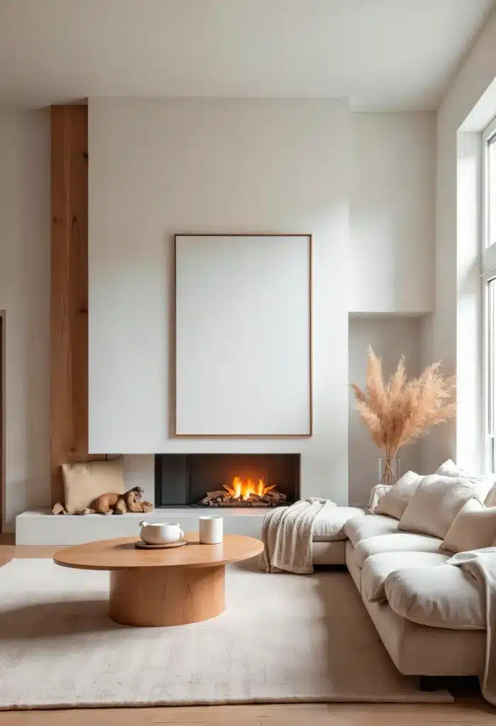 Μοντέρνο σαλόνι μετά από πλήρη ανακαίνιση σπιτιού με ουδέτερα χρώματα και minimal αισθητική